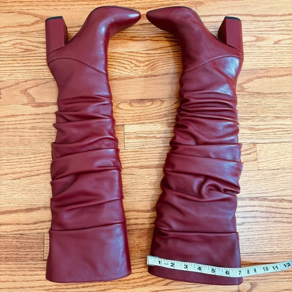 INC International Concepts Tabithaa burgundy Leather Over The Knee Heel Boots 5M